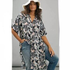 Anthropologie Maeve Rita Printed Tunic Blouse Lagenlook Boho Top Size Small